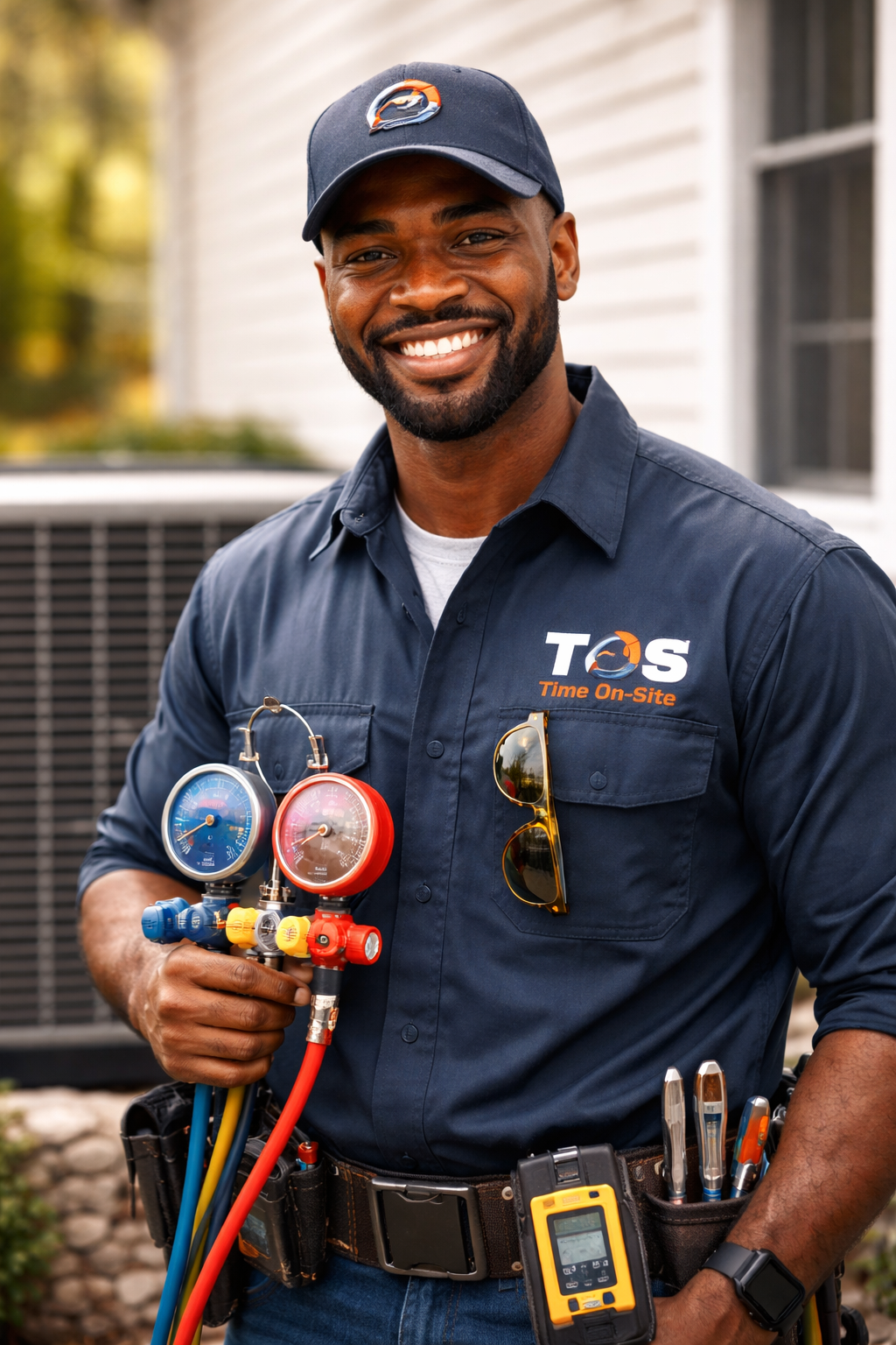 TOS HVAC technician with manifold gauges