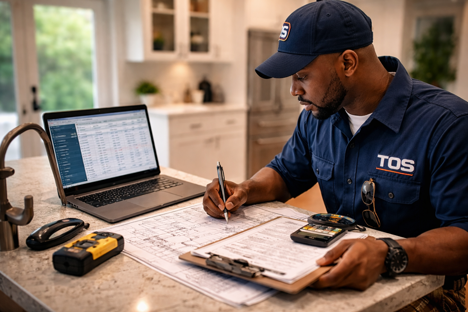 TOS technician performing a Manual J load calculation